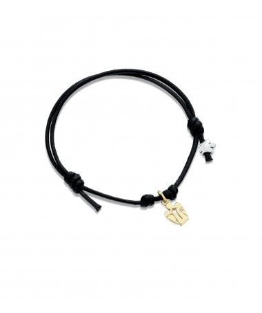 BRACCIALE CON ANGELO CHARM IN ORO GIALLO, DIAMANTE E CORDINO NERO 