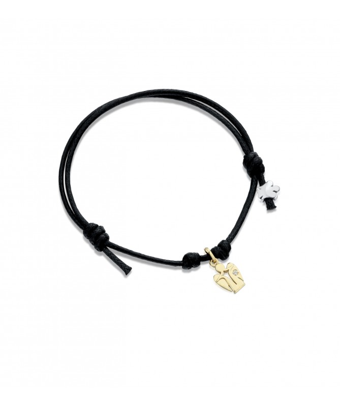 BRACCIALE CON ANGELO CHARM IN ORO GIALLO, DIAMANTE E CORDINO NERO 