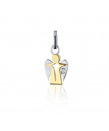 PENDENTE ANGELO IN ORO GIALLO E BIANCO CON DIAMANTE