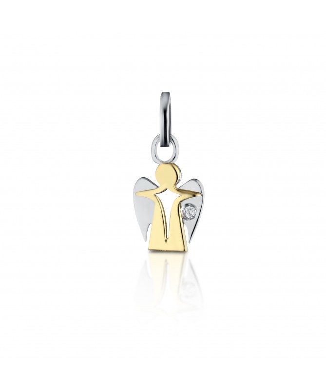 PENDENTE ANGELO IN ORO GIALLO E BIANCO CON DIAMANTE