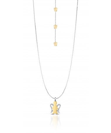 GIROCOLLO CON PENDENTE ANGELO IN ORO GIALLO E BIANCO CON DIAMANTI