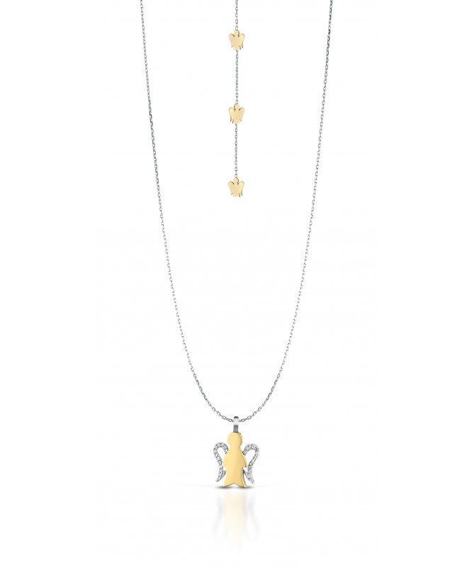GIROCOLLO CON PENDENTE ANGELO IN ORO GIALLO E BIANCO CON DIAMANTI