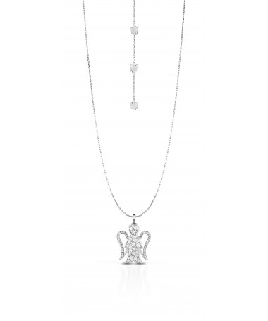 GIROCOLLO CON PENDENTE ANGELO IN ORO BIANCO E DIAMANTI