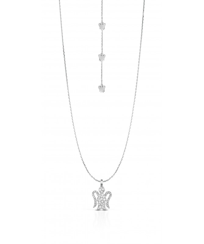 GIROCOLLO CON PENDENTE ANGELO IN ORO BIANCO E DIAMANTI