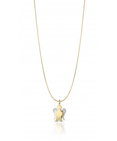 COLLANA CON PENDENTE ANGELO IN ORO GIALLO E ALI DIAMANTATE IN ORO BIANCO
