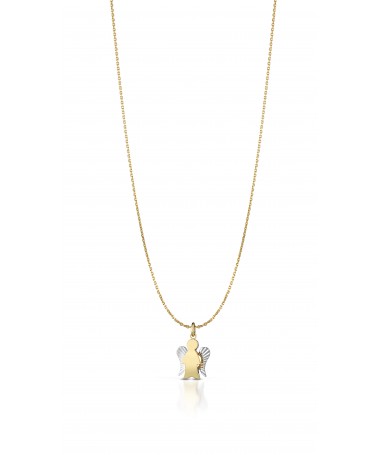 COLLANA CON PENDENTE ANGELO IN ORO GIALLO E ALI DIAMANTATE IN ORO BIANCO