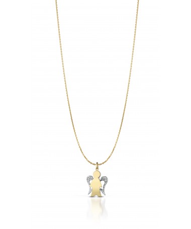 COLLANA CON PENDENTE ANGELO IN ORO GIALLO E ALI DIAMANTATE IN ORO BIANCO