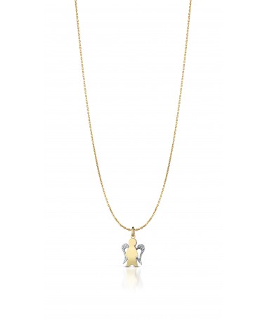 COLLANA CON PENDENTE ANGELO IN ORO GIALLO E ALI DIAMANTATE IN ORO BIANCO 