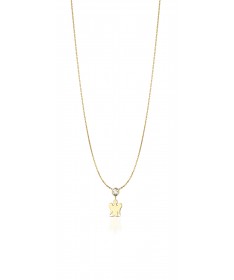 COLLANA CON PENDENTE ANGELO IN ORO GIALLO E PUNTO LUCE IN ORO BIANCO DIAMANTATO