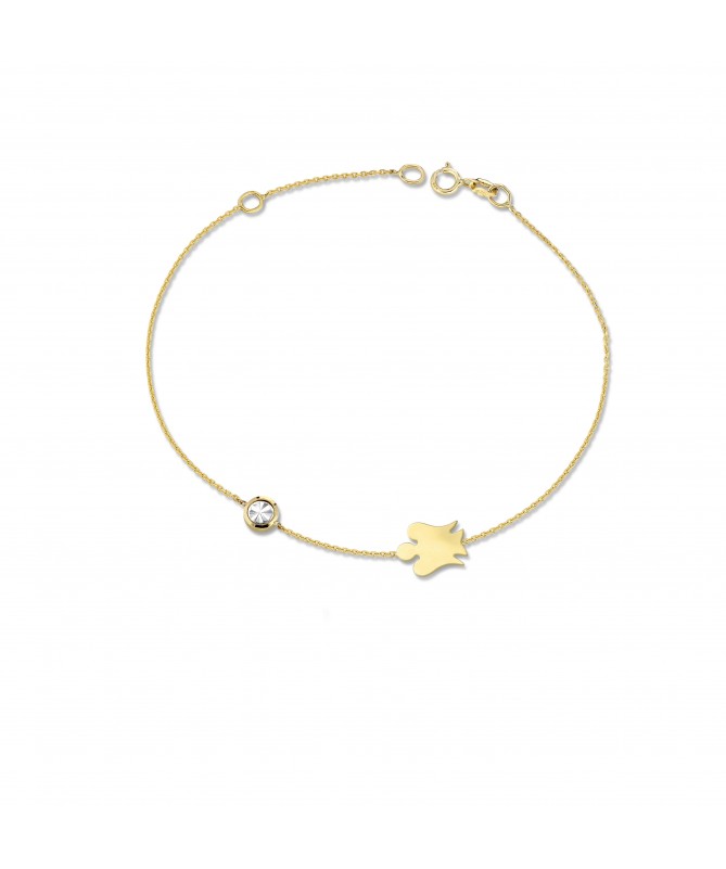 BRACCIALE CON ANGELO IN ORO GIALLO E PUNTO LUCE IN ORO BIANCO DIAMANTATO