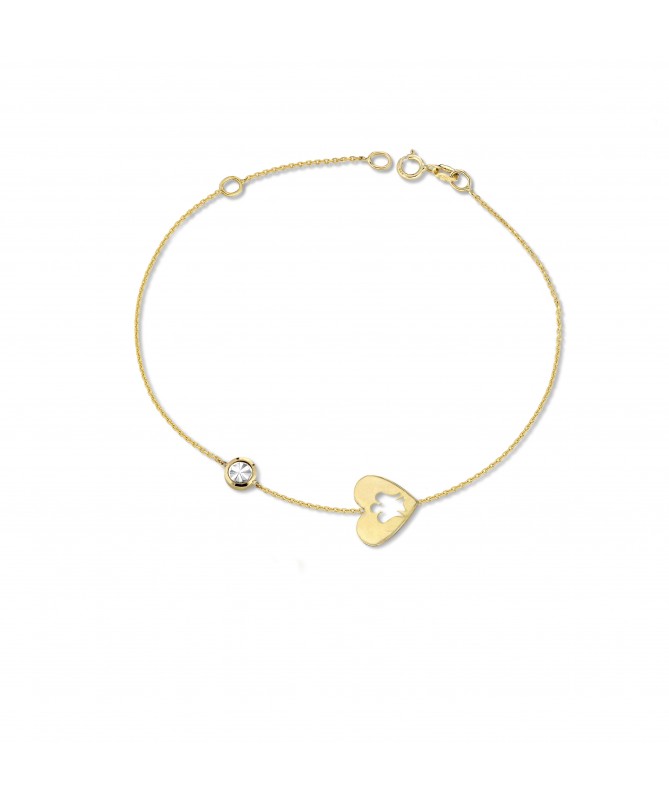 BRACCIALE CON CUORE TRAFORATO IN ORO GIALLO E PUNTO LUCE IN ORO BIANCO DIAMANTATO