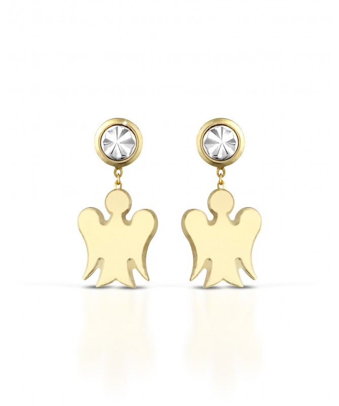 ORECCHINI CON ANGELO CHARM IN ORO GIALLO E PUNTO LUCE IN ORO BIANCO DIAMANTATO