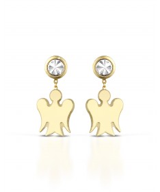 ORECCHINI CON ANGELO CHARM IN ORO GIALLO E PUNTO LUCE IN ORO BIANCO DIAMANTATO