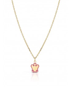 COLLANA BIMBO/A CON PENDENTE ANGELO IN ORO GIALLO E SMALTO ROSA