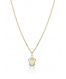 COLLANA BIMBO/A CON PENDENTE ANGELO IN ORO GIALLO E SMALTO CELESTE