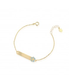 BRACCIALE BIMBO/A CON TARGHETTA ANGELO IN ORO GIALLO E SMALTO CELESTE