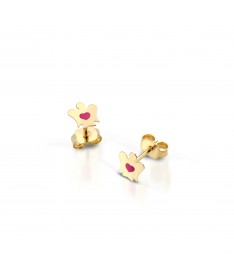 ORECCHINI BIMBA ANGELO IN ORO GIALLO CON CUORE IN SMALTO ROSA