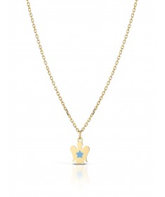 COLLANA BIMBO/A CON PENDENTE ANGELO IN ORO GIALLO CON STELLA IN SMALTO CELESTE