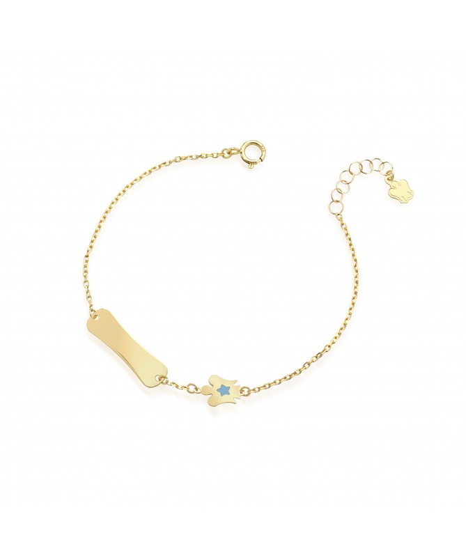 BRACCIALE BIMBO/A CON TARGHETTA IN ORO GIALLO E ANGELO CON STELLA IN SMALTO CELESTE