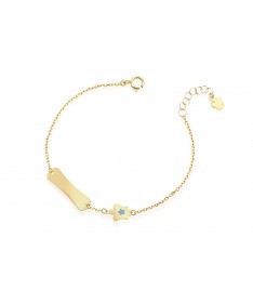 BRACCIALE BIMBO/A CON TARGHETTA IN ORO GIALLO E ANGELO CON STELLA IN SMALTO CELESTE