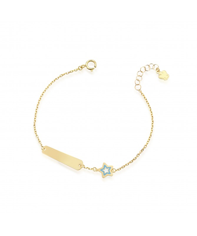 BRACCIALE BIMBO/A CON TARGHETTA IN ORO GIALLO E STELLA IN SMALTO CELESTE