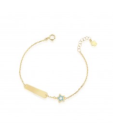 BRACCIALE BIMBO/A CON TARGHETTA IN ORO GIALLO E STELLA IN SMALTO CELESTE