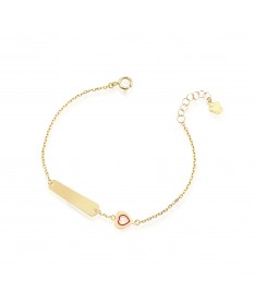 BRACCIALE BIMBO/A CON TARGHETTA IN ORO GIALLO E CUORE IN SMALTO ROSA