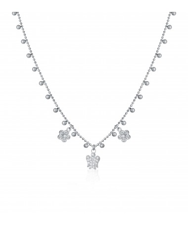 COLLANA CON ANGELO E FIORI CHARMS IN ARGENTO E ZIRCONI BIANCHI