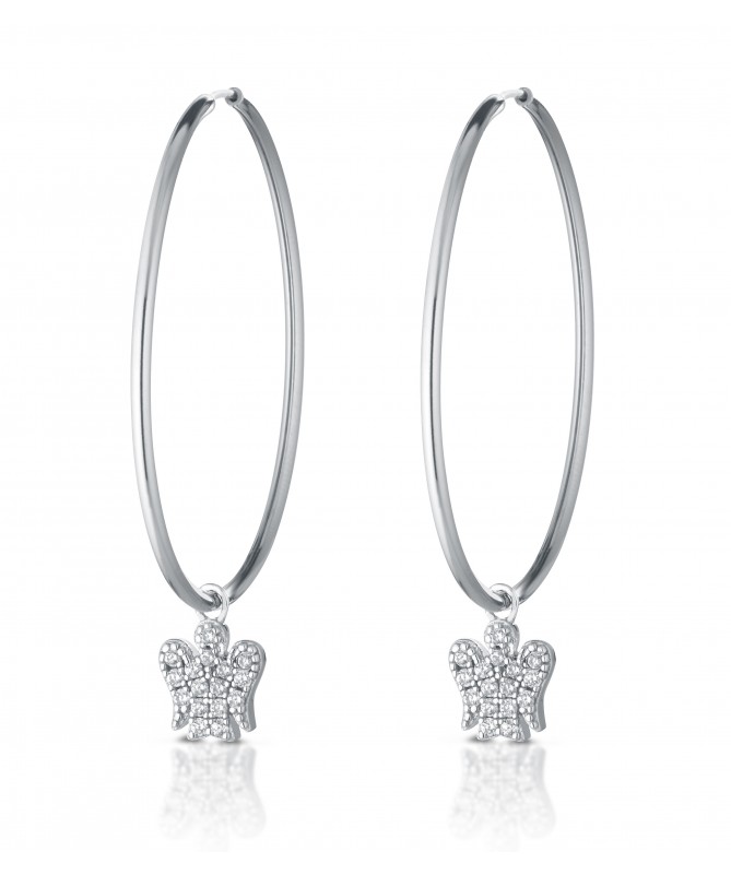 ORECCHINI CON ANGELO CHARM IN ARGENTO E ZIRCONI BIANCHI