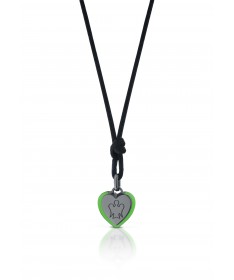 PENDENTE CUORE IN ARGENTO RUTENIO CON ANGELO, SMALTO VERDE E CORDINO NERO