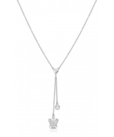 COLLANA A Y CON CUORE IN ARGENTO, PENDENTI ANGELO E PAILLETTES CON ZIRCONI BIANCHI                                              