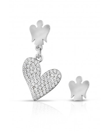 ORECCHINI CON ANGELO IN ARGENTO E CUORE CHARM IN ZIRCONI BIANCHI                                                  
