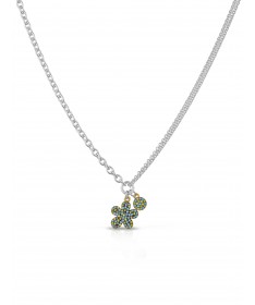 COLLANA A DOPPIA CATENA CON PENDENTI FIORE E PAILLETTES IN ARGENTO E ZIRCONI POLICROMATICI AZZURRO E