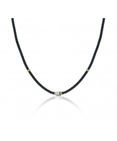 GIROCOLLO IN PELLE INTRECCIATA, ELEMENTO CENTRALE IN ARGENTO CON DIAMANTE E ANGELO INCISO A LASER