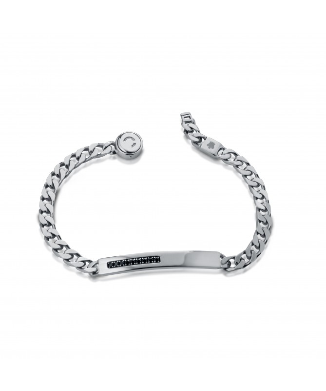 BRACCIALE IN ARGENTO CON TARGHETTA CON SPINELLI NERI E ANGELO INCISO A LASER