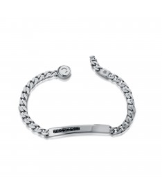BRACCIALE IN ARGENTO CON TARGHETTA CON SPINELLI NERI E ANGELO INCISO A LASER