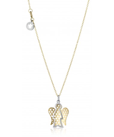 COLLANA IN ORO GIALLO CON PENDENTE ANGELO IN ORO BIANCO E ALI IN ORO GIALLO