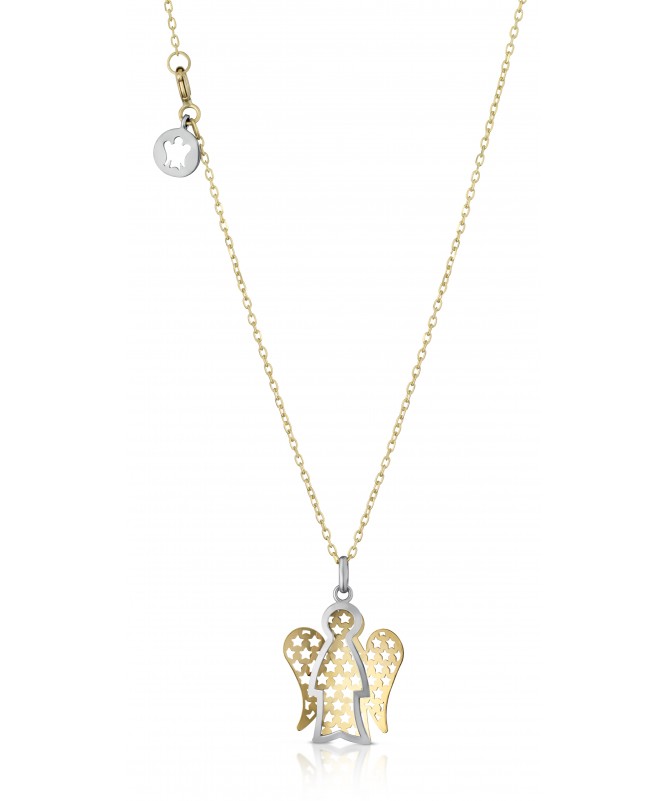 COLLANA IN ORO GIALLO CON PENDENTE ANGELO IN ORO BIANCO E ALI IN ORO GIALLO