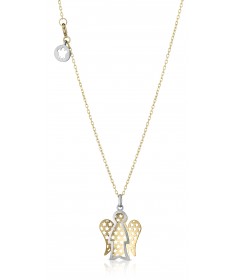 COLLANA IN ORO GIALLO CON PENDENTE ANGELO IN ORO BIANCO E ALI IN ORO GIALLO
