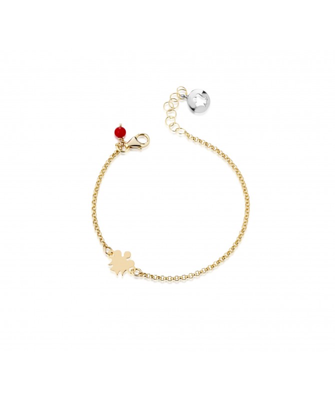 BRACCIALE BIMBO/A CON ANGELO IN ORO GIALLO E CORALLO ROSSO CHARM