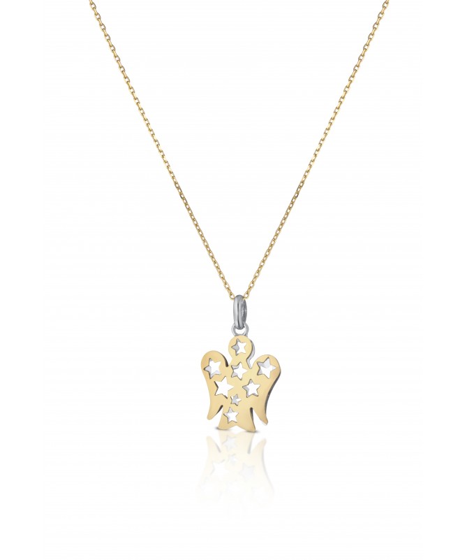 COLLANA IN ORO GIALLO CON PENDENTE ANGELO DOUBLE FACE IN ORO BIANCO E GIALLO