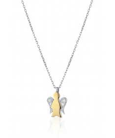 COLLANA IN ORO BIANCO CON PENDENTE ANGELO IN ORO BIANCO E GIALLO E DIAMANTI