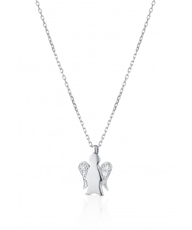COLLANA CON PENDENTE ANGELO IN ORO BIANCO E DIAMANTI