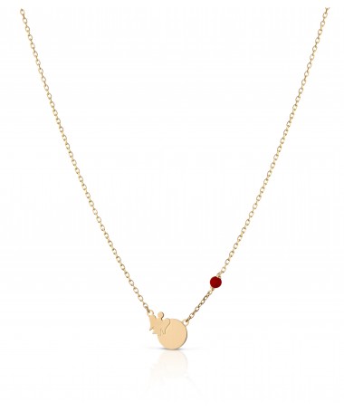 COLLANA BIMBO/A CON PIASTRINA ANGELO IN ORO GIALLO E CORALLO ROSSO