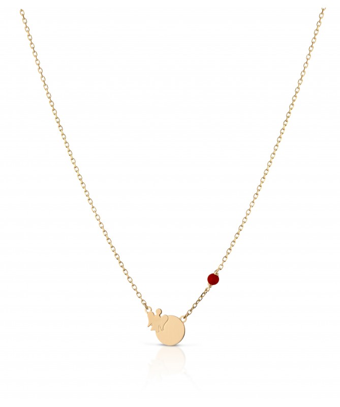 COLLANA BIMBO/A CON PIASTRINA ANGELO IN ORO GIALLO E CORALLO ROSSO