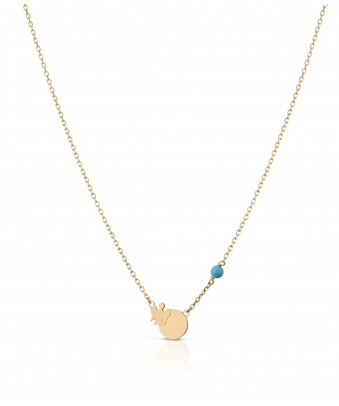 COLLANA BIMBO/A CON PIASTRINA ANGELO IN ORO GIALLO E TURCHESE
