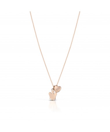 GIROCOLLO CON PENDENTE ANGELO E CUORE PASSANTE CON DIAMANTE IN ORO ROSA
