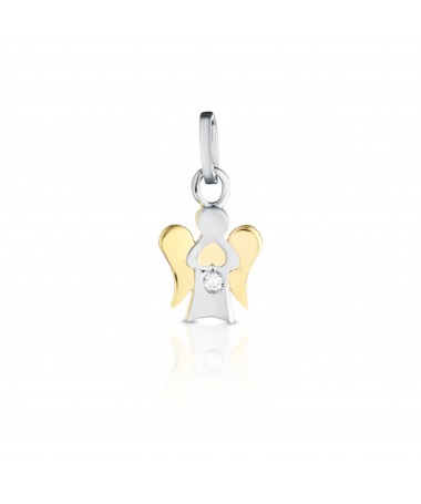 PENDENTE ANGELO IN ORO GIALLO E BIANCO CON DIAMANTE