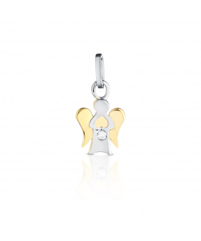 PENDENTE ANGELO IN ORO GIALLO E BIANCO CON DIAMANTE