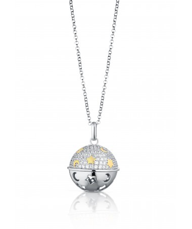 COLLANA CON PENDENTE CHIAMA ANGELI IN ARGENTO BIANCO E GIALLO E ZIRCONI BIANCHI